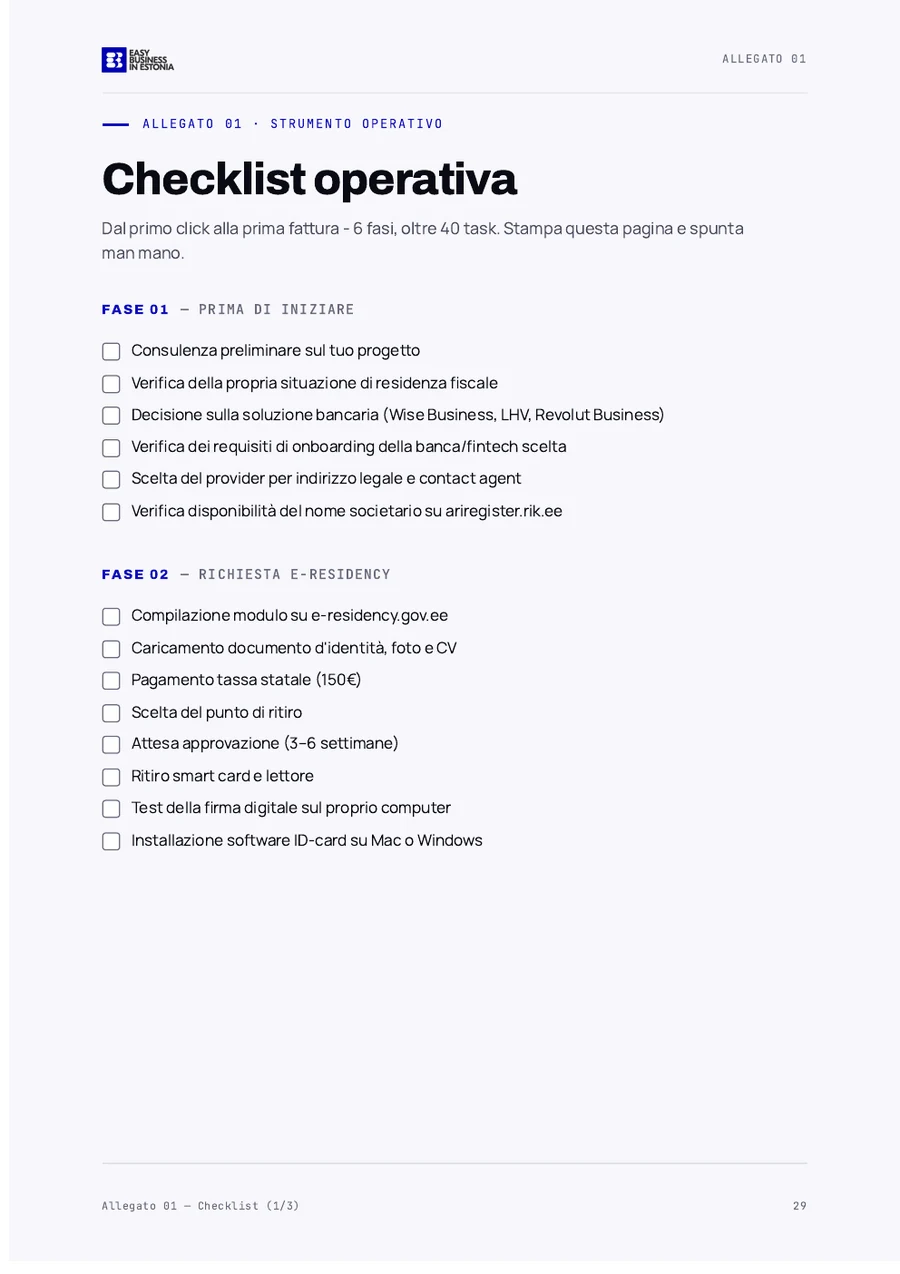 Checklist operativa della Guida Società Estonia 2026