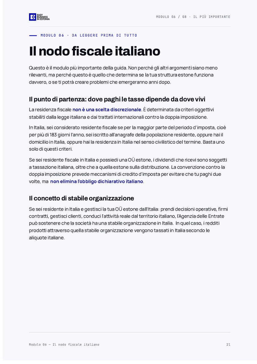 Pagina della guida dedicata al nodo fiscale italiano